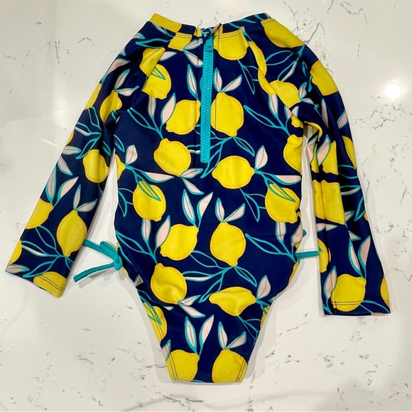 CAT & JACK 🍋 Girls’ Lemon Print Long Sleeved One Piece Rashguard Swimsuit | 2T - Picture 3 of 11
